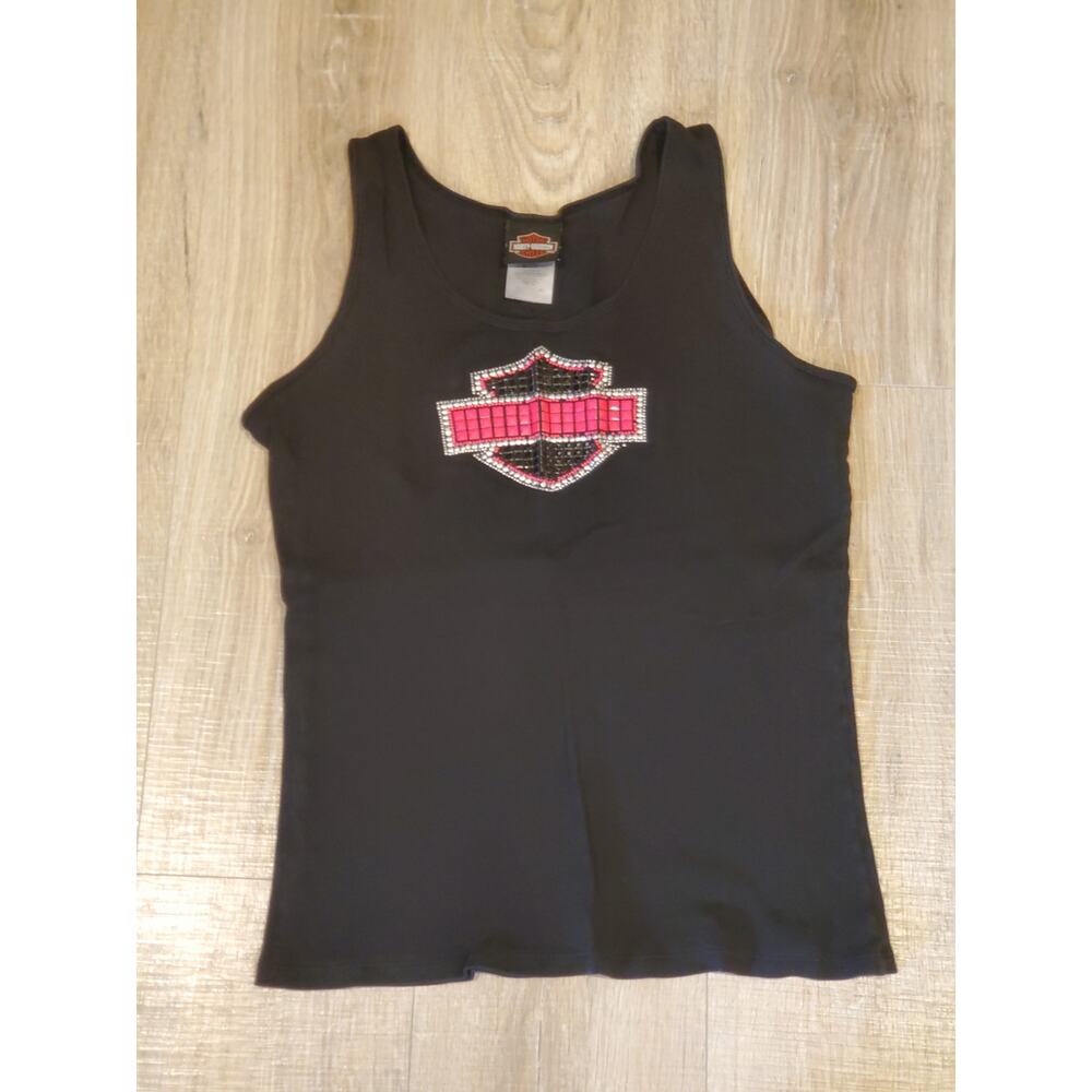 Harley Davidson Womens Ribbed Tank Black Pink Size L